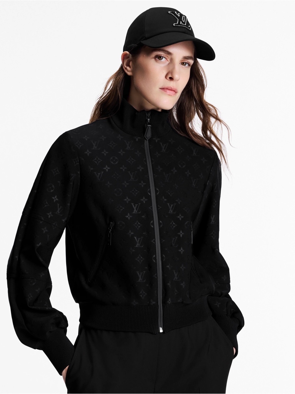 Louis Vuitton Black Monogram Zip-Front Bomber Jacket